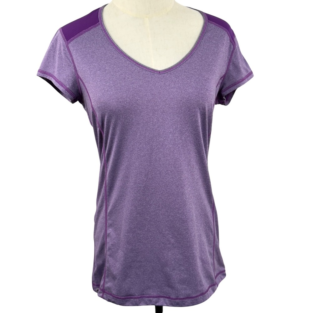 Womens S Short Sleeve V-Neck Ruched Back Activewear Workout Top Y2K Sporty EUC
